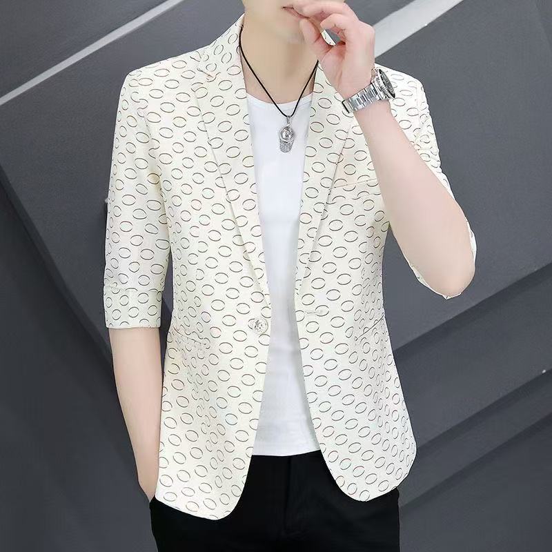 6a04037ef2d6eff183c5a7992ecf6e96 Men's Summer Slim-Fit 3/4 Sleeve Blazer – Lightweight, Stylish, and Trendy Korean-Style Casual Suit Jacket - Image 1