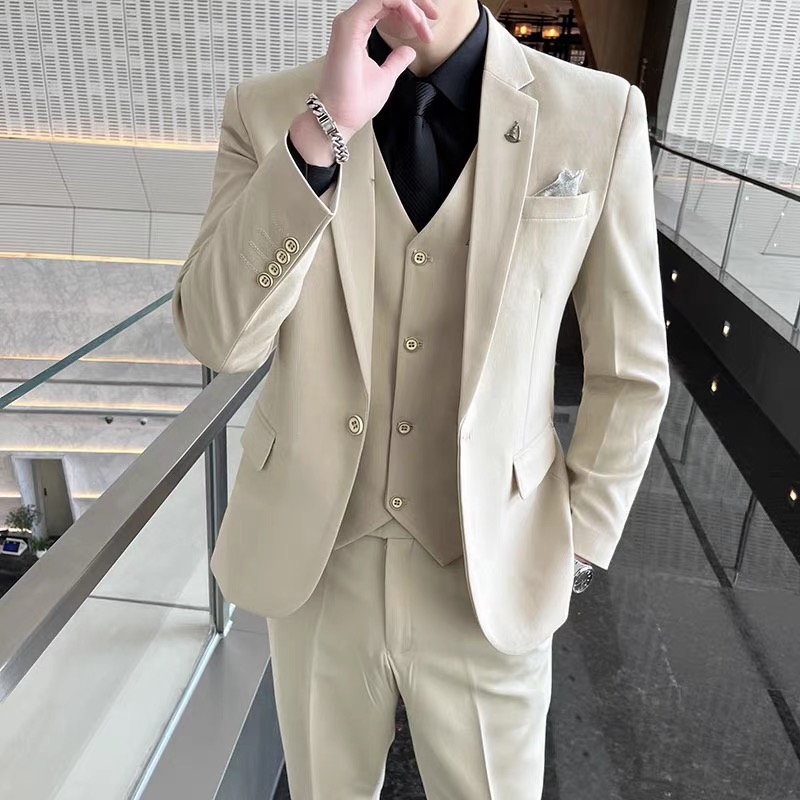IMG_4140. Men's suit, business casual slim fit formal wear, spring and autumn professional small suit, young groom's wedding attire - Image 1