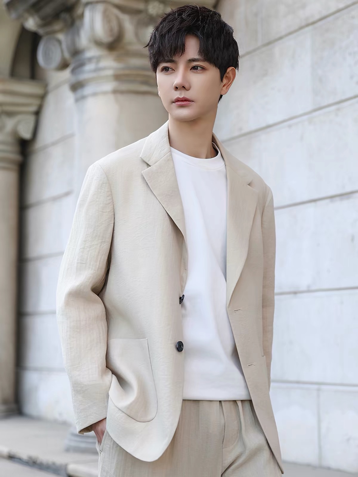 IMG_4144. Autumn Thin Men's Suit Jacket 2026 New Style High-end Stylish Loose Business Casual Suit Set - Image 1